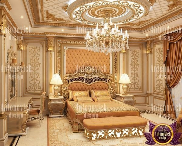 Elegant master bedroom with plush bedding and stylish decor