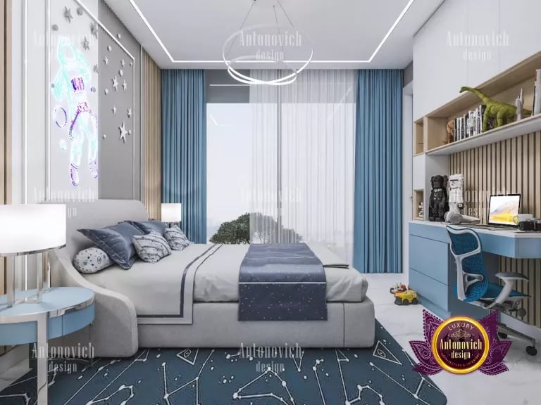 Modern kids bedroom featuring a unique loft bed design