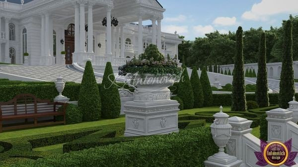 Elegant water feature surrounded by vibrant plants