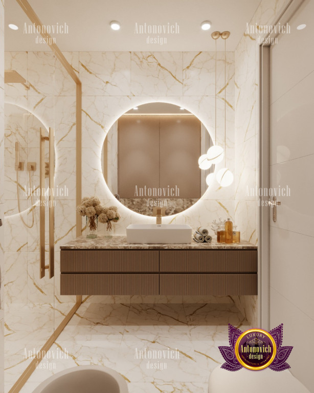 Sophisticated double vanity with marble countertop and chic mirrors