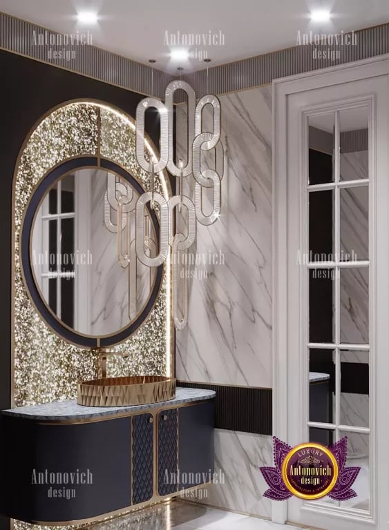 Exquisite UAE bathroom featuring a freestanding bathtub and chandelier