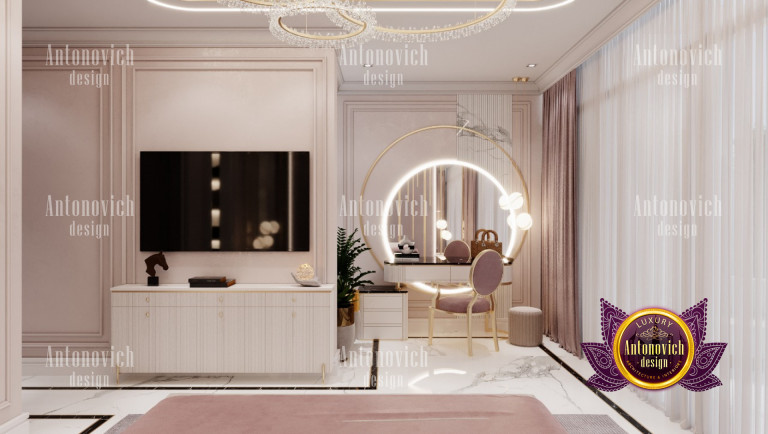 Luxurious bedroom with a stunning chandelier and lavish furnishings