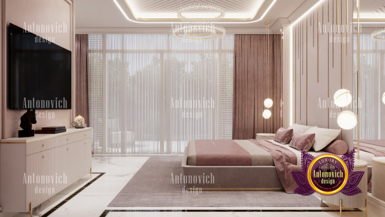 Elegant bedroom design featuring a plush bed and sophisticated decor