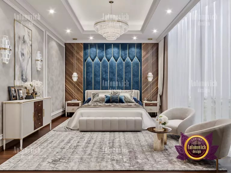 Sophisticated bedroom with luxurious furniture and decor