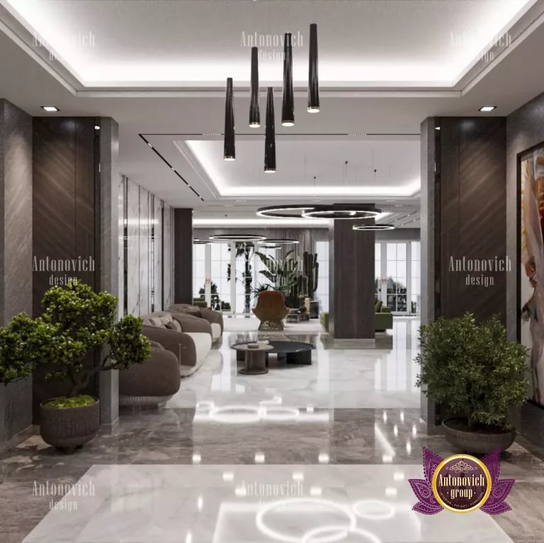 Bright and spacious foyer with a sleek console table and vibrant accents