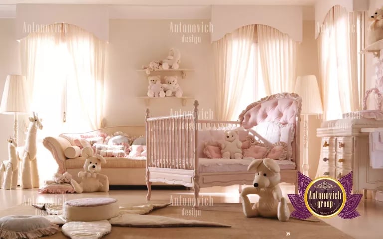 Modern and luxurious children's room with unique lighting and decor