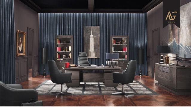 Sophisticated office lounge area with plush seating