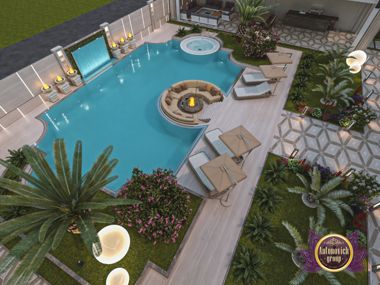 Aerial view of the lavish private villa with lush greenery and pool