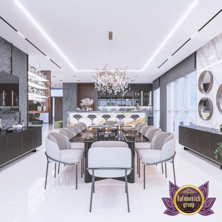 Sophisticated chandelier illuminating a high-end dining area