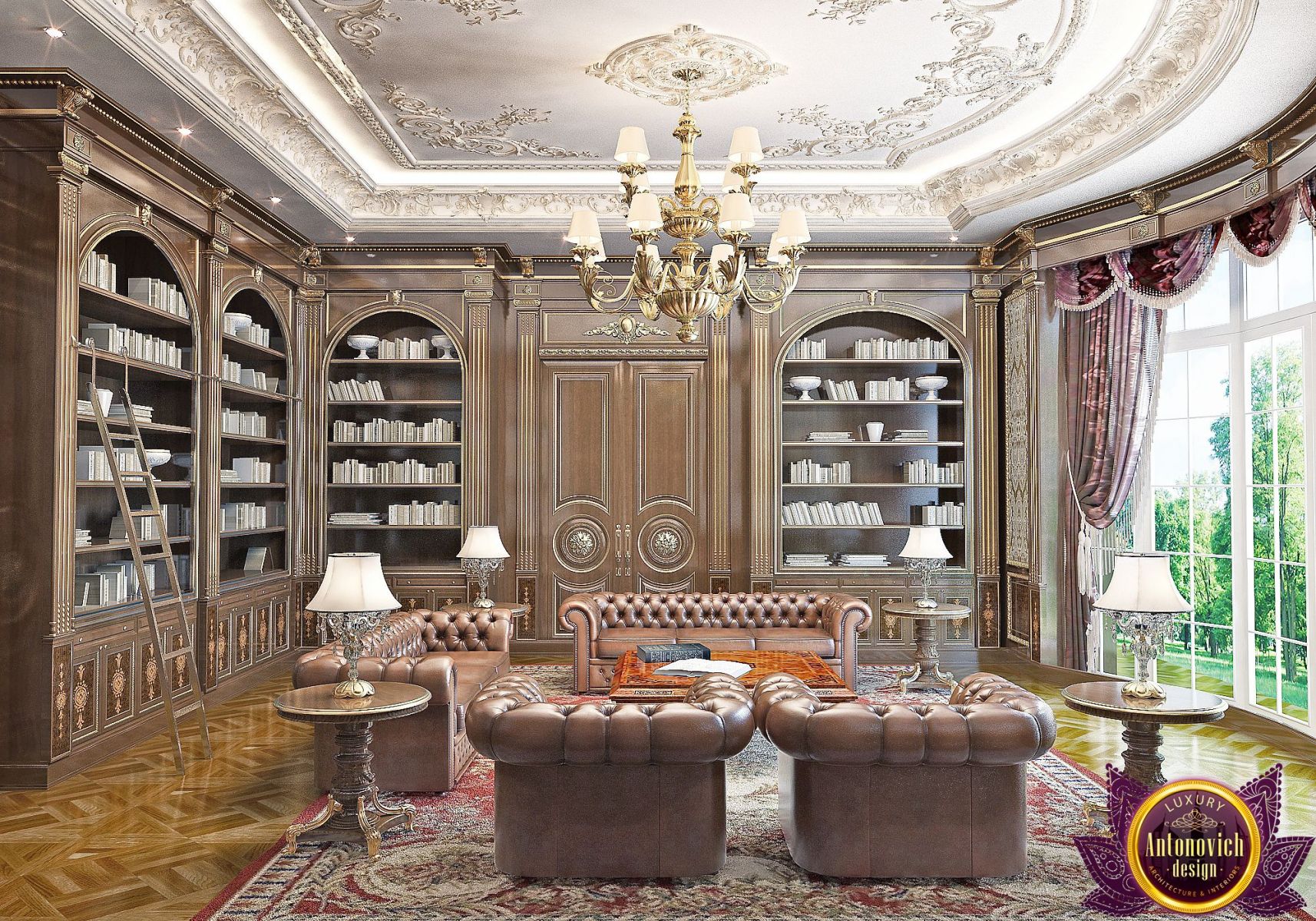 Opulent classic style bathroom with freestanding bathtub