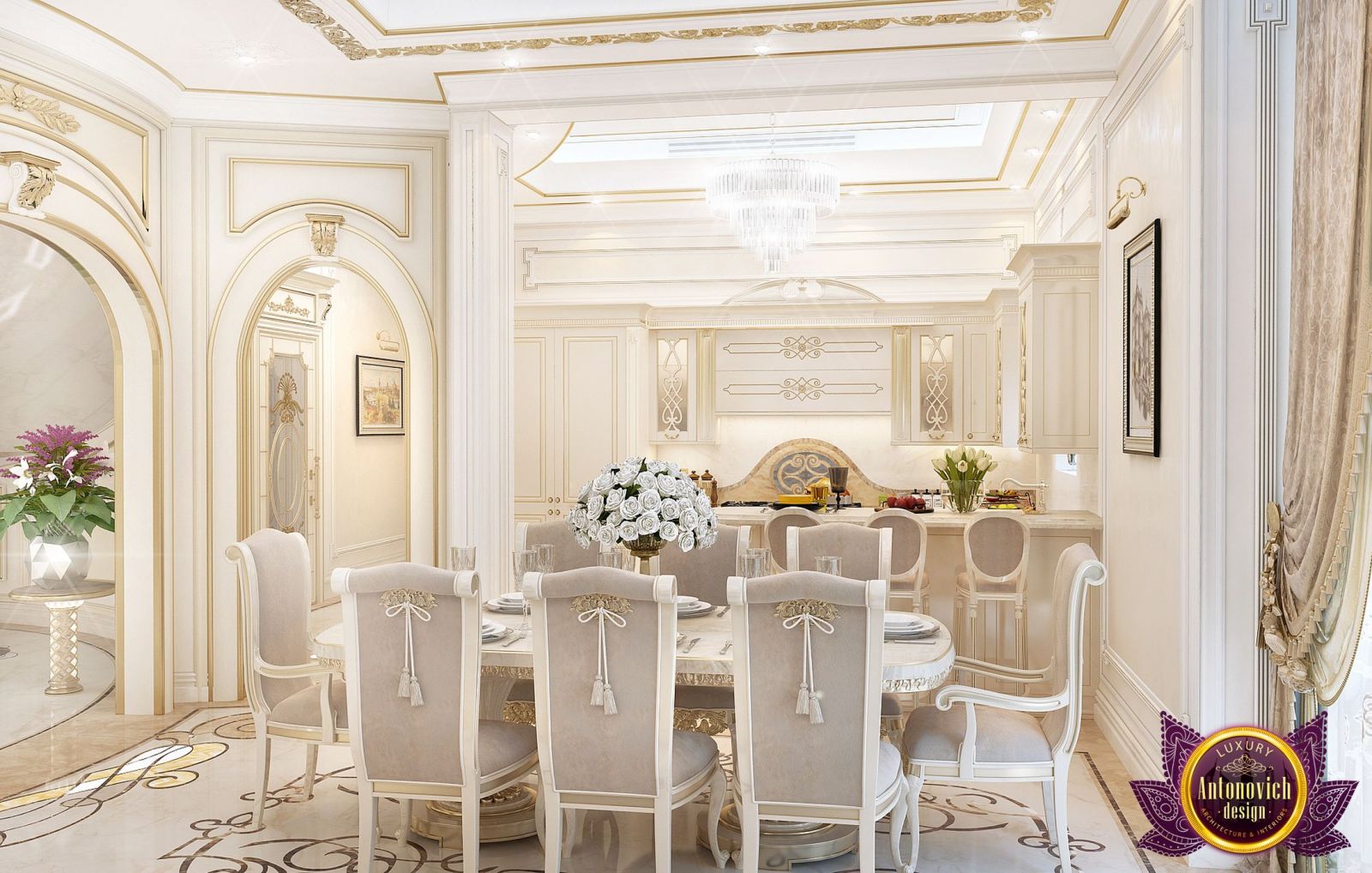 Elegant dining area with chandelier