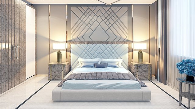Роскошный дизайн спальни в стиле модерн