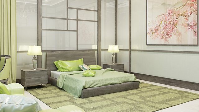 Bedroom in green color