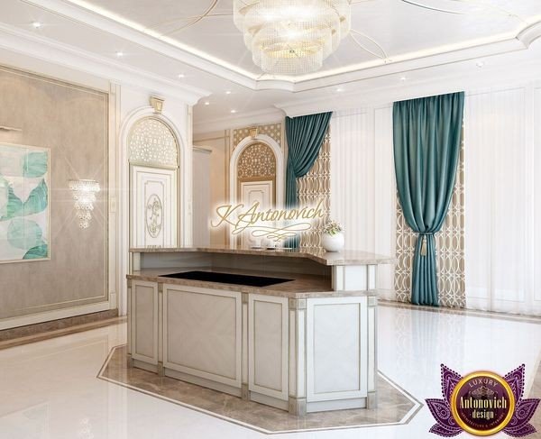 Elegant Dubai kitchen with a spacious island and pendant lighting