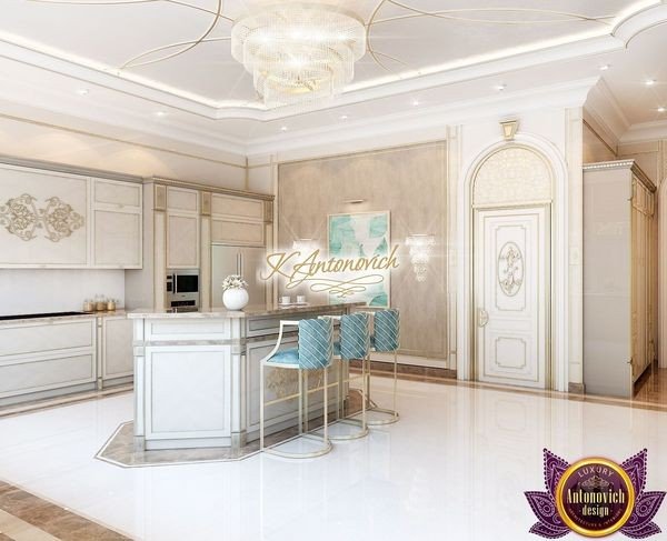 Sleek and stylish kitchen design featuring open shelving in Dubai