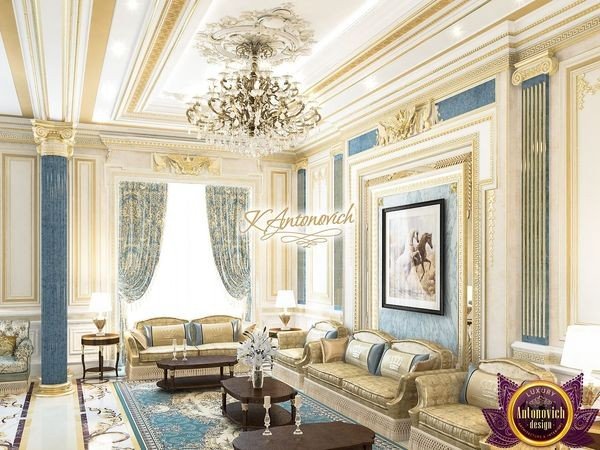 Elegant royal style bedroom with plush bedding and chandelier