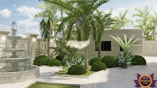 Lush greenery surrounding a luxurious Dubai villa