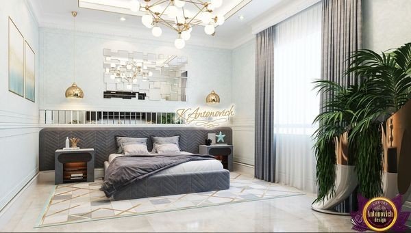 Elegant bedroom design with luxurious bedding and decor