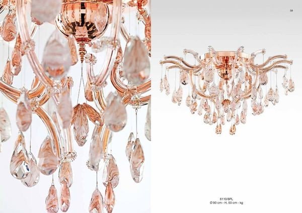 Elegant crystal Italian chandelier in a living room