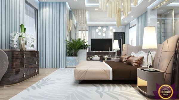 Chic master bedroom with a statement accent wall