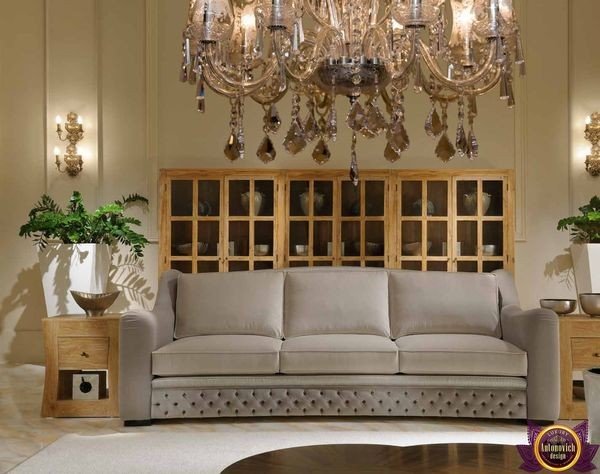 Luxurious sitting room with plush velvet sofa