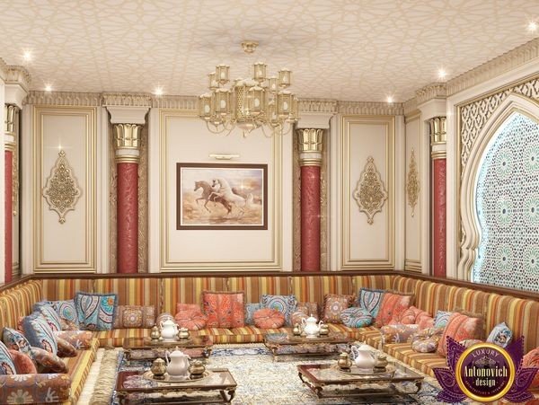Middle Eastern-inspired dining room with opulent decor