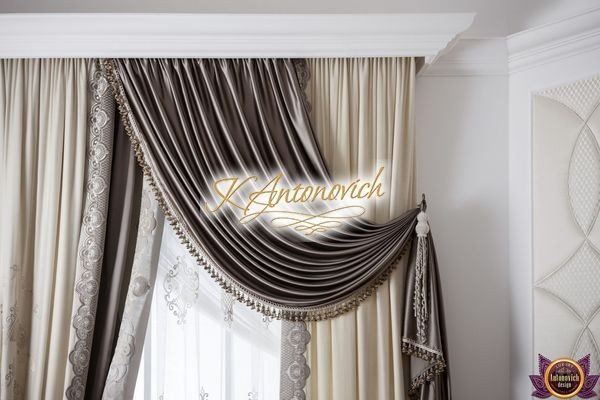 Classic bedroom with luxurious lambrequin curtains