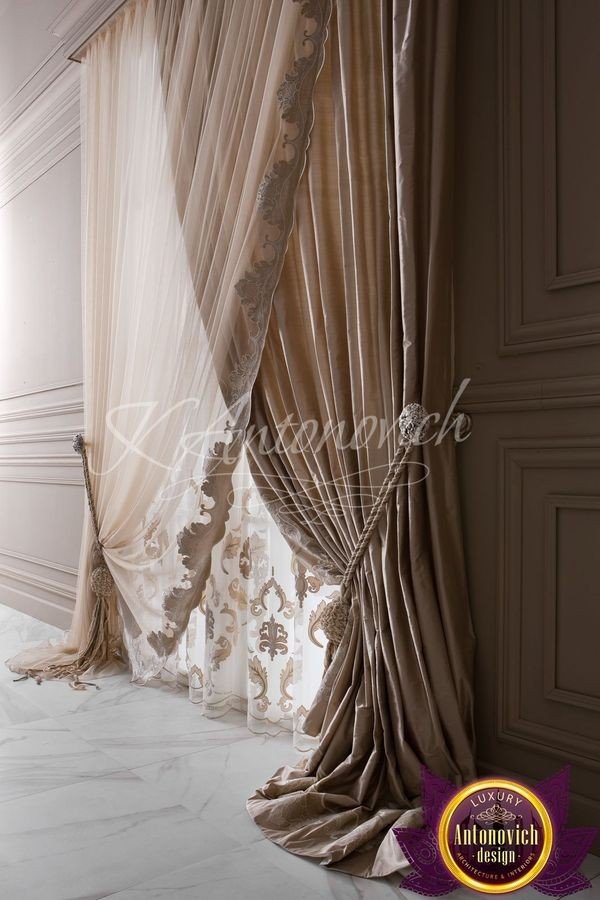 Luxurious silk curtains in a classic dining room