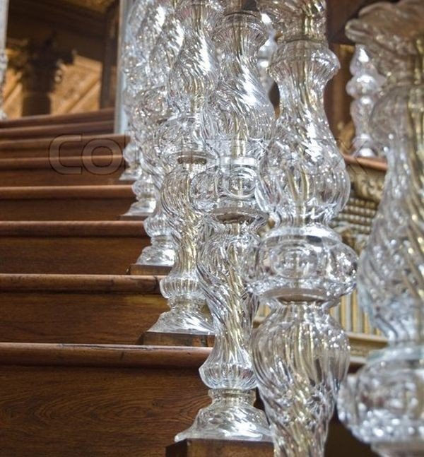 Staircase with crystal balusters and ornate handrail