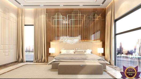Glamorous bedroom design with mirrored accents