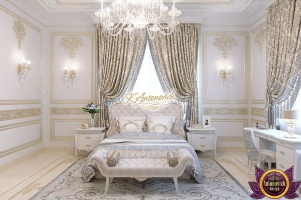 Luxurious bedroom design with elegant chandelier