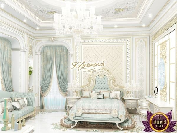 Opulent bedroom design with lavish drapery