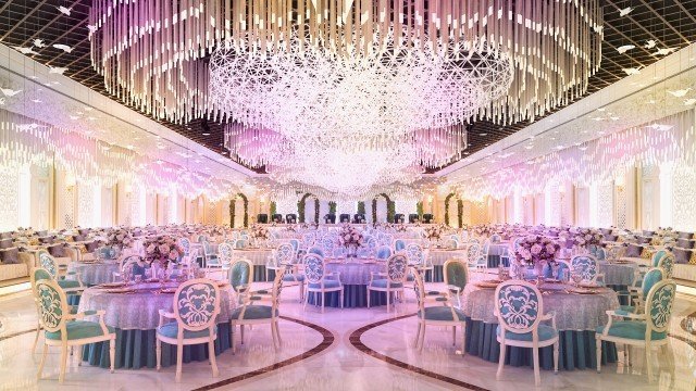 Elegant wedding reception setup with beautiful floral arrangements