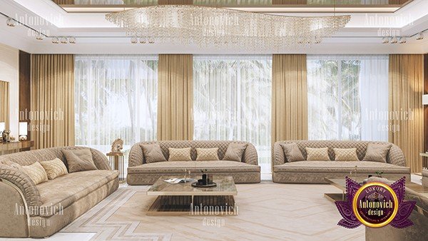 Modern chic living room with plush sofa and stylish decor