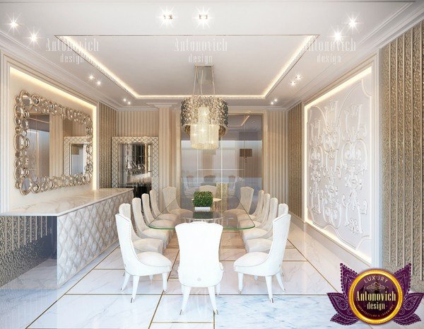 Sleek and minimalist modern dining room with statement lighting