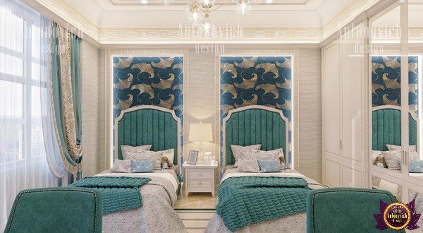 Minimalist twin bedroom with sleek furniture