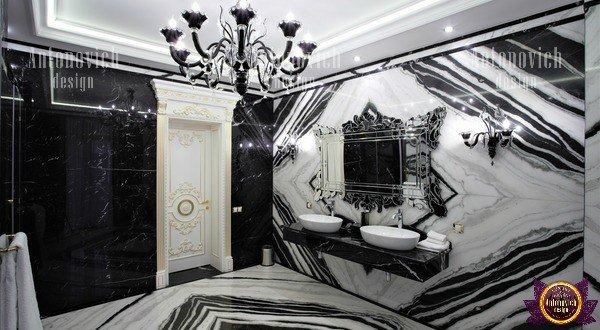 Modern bathroom with sleek floating vanity and large mirror