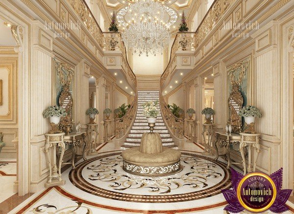 Dubai interior hall design featuring a stunning staircase