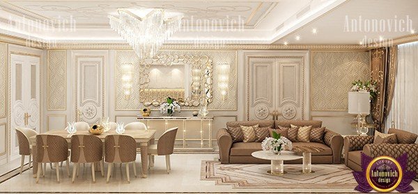 Extravagant dining room with plush seating