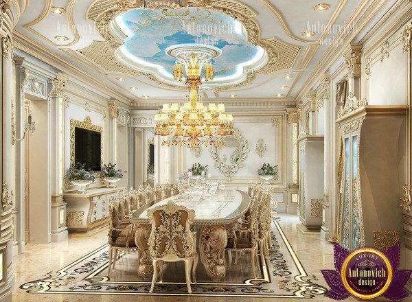 Stunning royal dining room with intricate wall designs