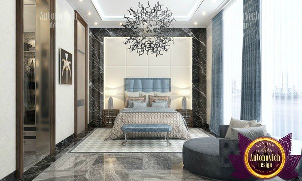 Sleek and stylish Dubai bedroom with floor-to-ceiling windows