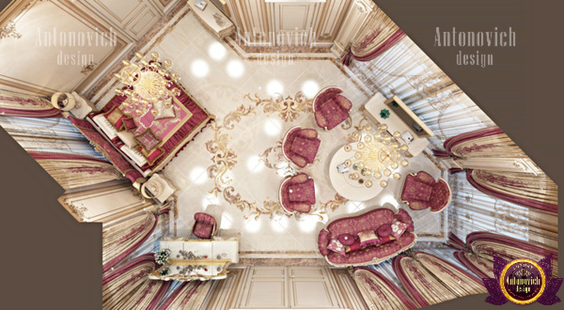 Luxurious master bedroom with elegant chandelier