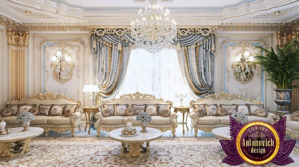 Opulent Majlis seating area with intricate designs