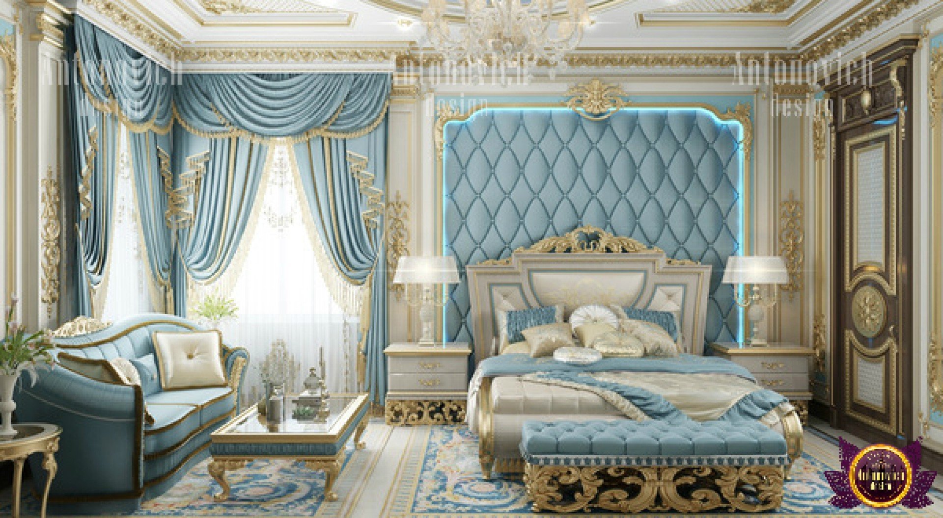 Elegant king-sized bed with luxurious linens and plush pillows