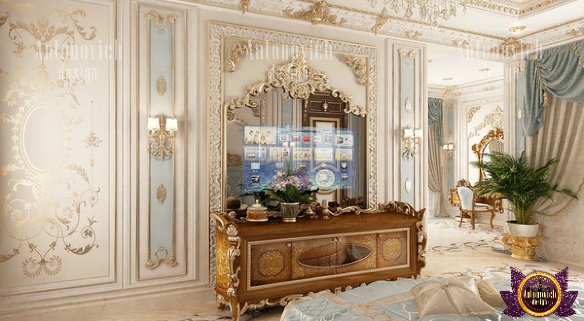 Elegant bedroom design featuring a statement chandelier in UAE