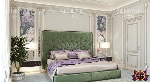 Luxurious contemporary classic bedroom with plush bedding