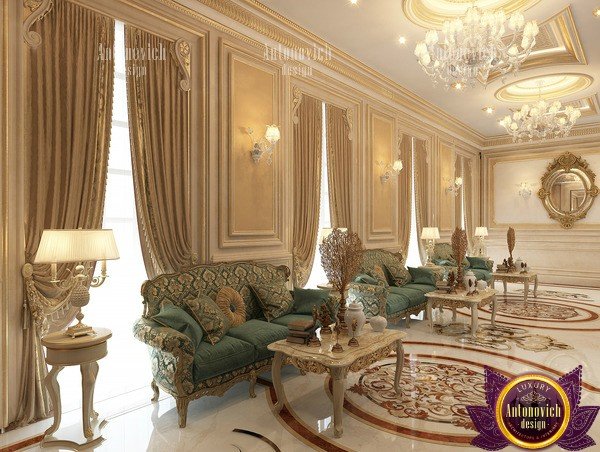 Luxurious Dubai interior hall design with elegant chandelier