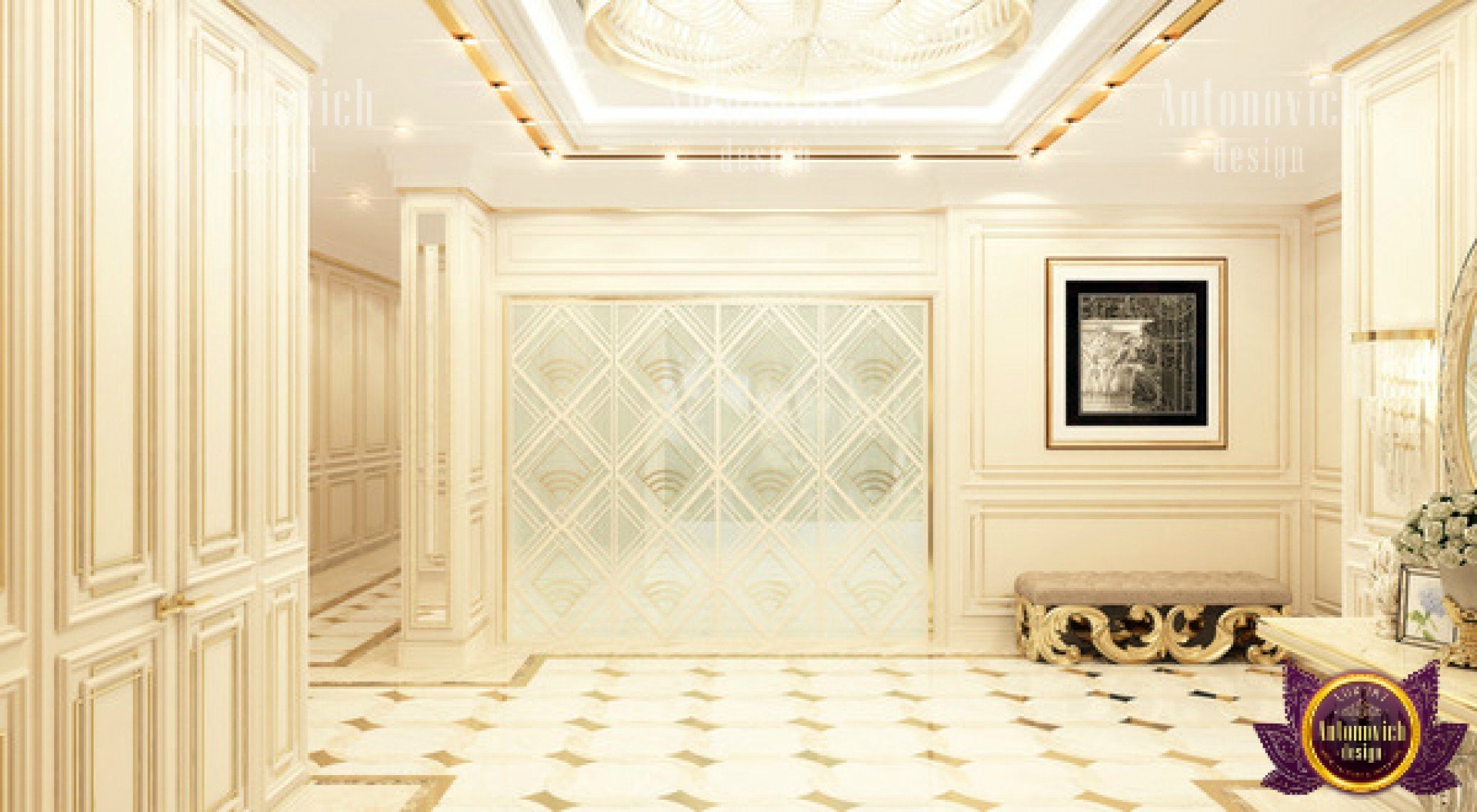 Opulent lobby interior showcasing a stunning staircase and lavish furnishings