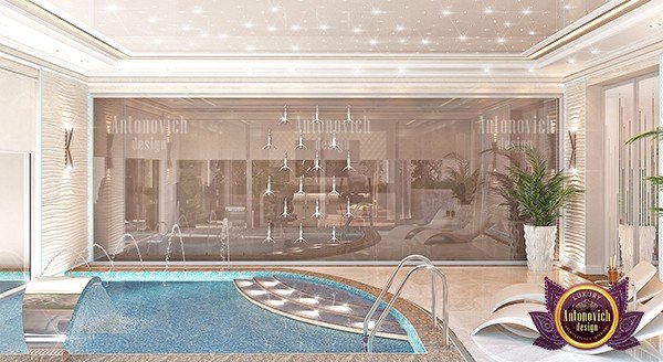 Indoor pool with waterfall feature