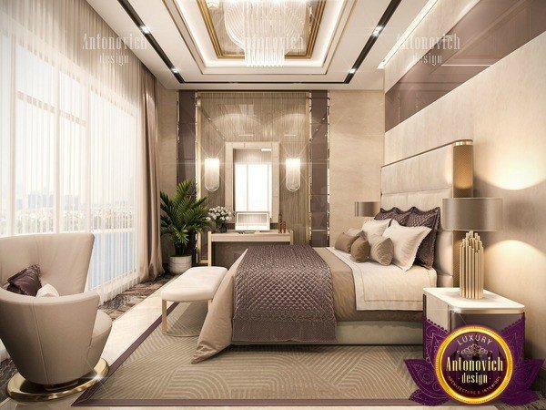 Luxurious master bedroom with plush bedding and modern decor